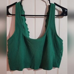 Aerie Green Ribbed Cropped Tank Top